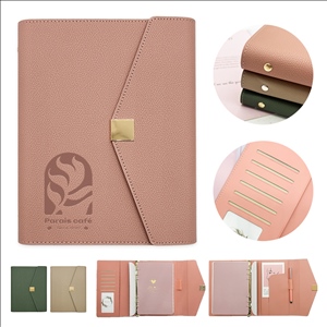 PU Leather Refillable Ring Binder Notebook with Card Slots & Pen Loop